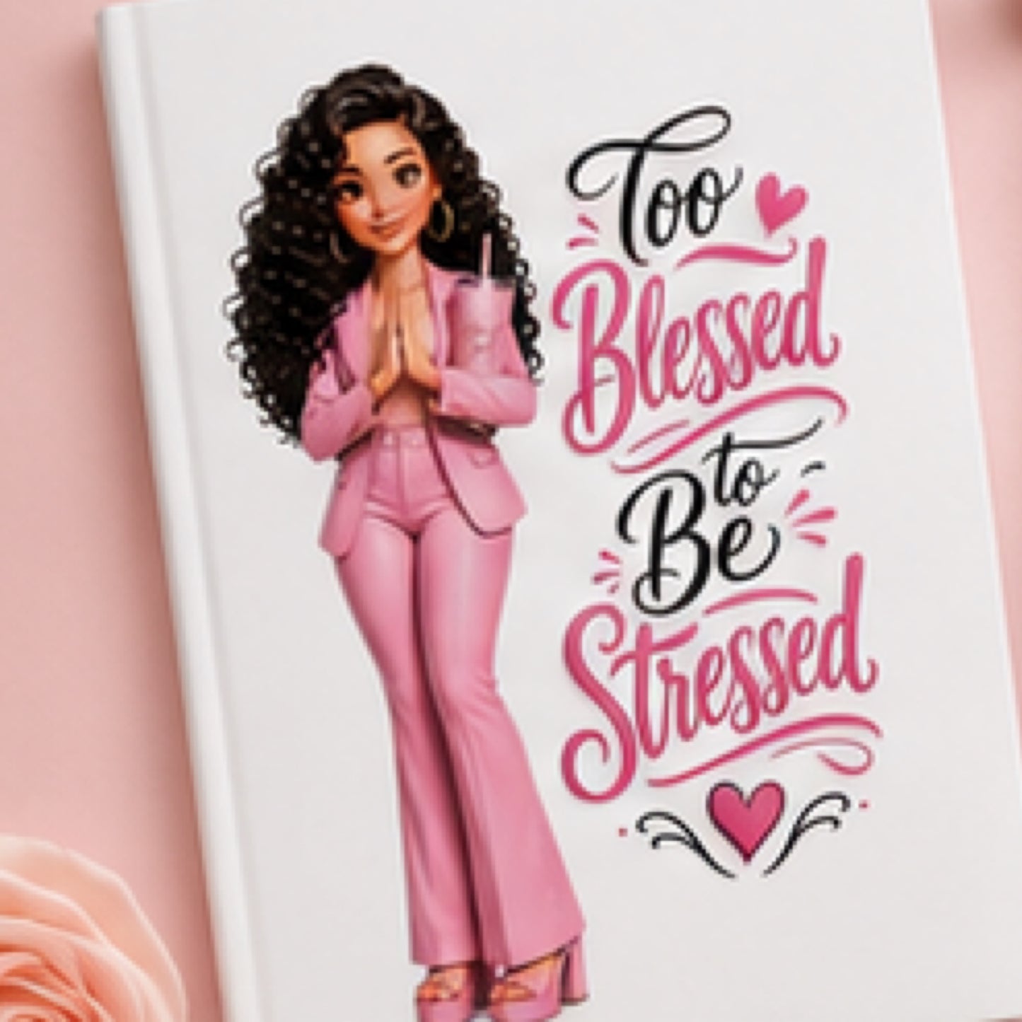 Too Blessed To Be Stressed Custom Product | White Christian Boss Babe Graphic | Skinny Tumbler, Ceramic Mug, Glass Tumbler, A5 Journal, T-Shirt | Faith Gift Set