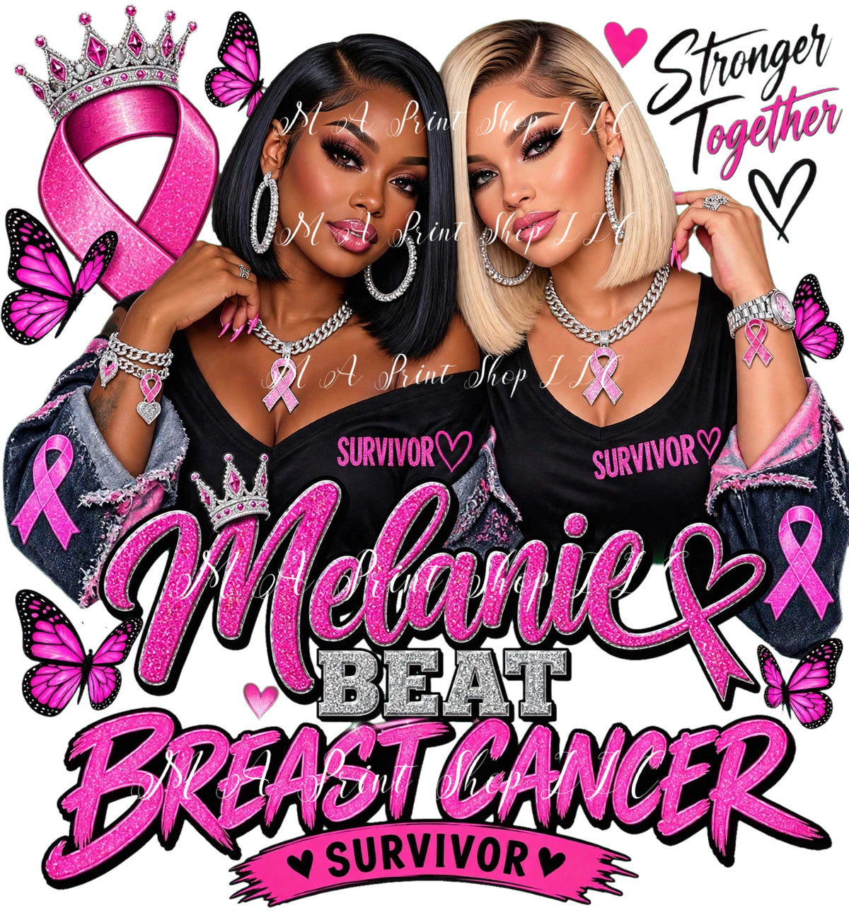 Melanated Breast Cancer Survivor PNG - Crown Glitter