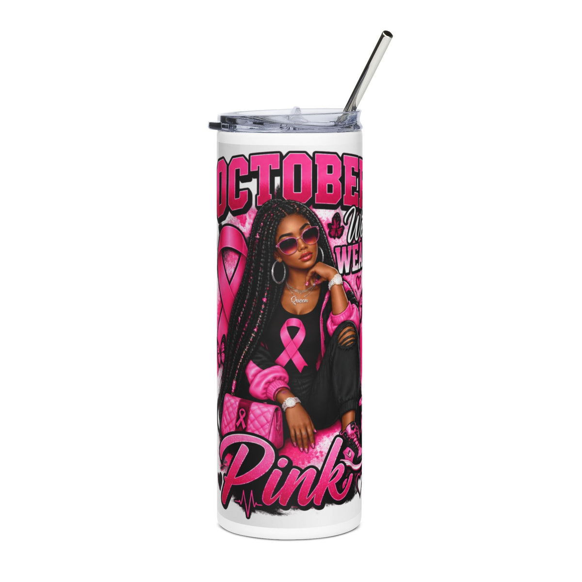 October Pink Ribbon Tumbler — Breast Cancer Awareness 20oz Stainless Steel