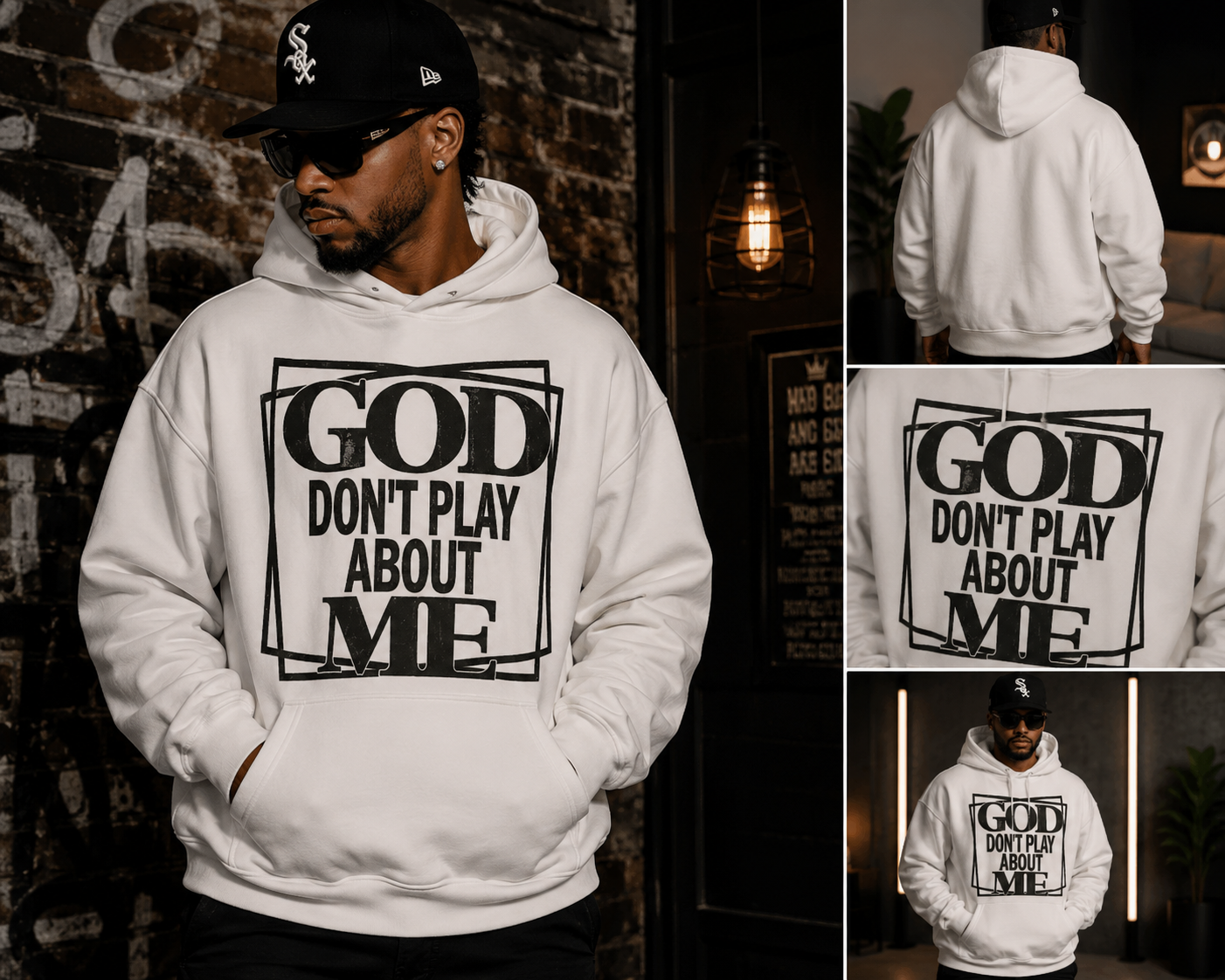 God Don't Play About Me" Graphic Hoodie - Premium Heavyweight White Streetwear Hooded Sweatshirt, Inspirational Urban Christian Apparel