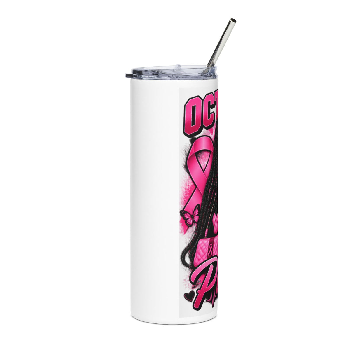 October Pink Ribbon Tumbler — Breast Cancer Awareness 20oz Stainless Steel