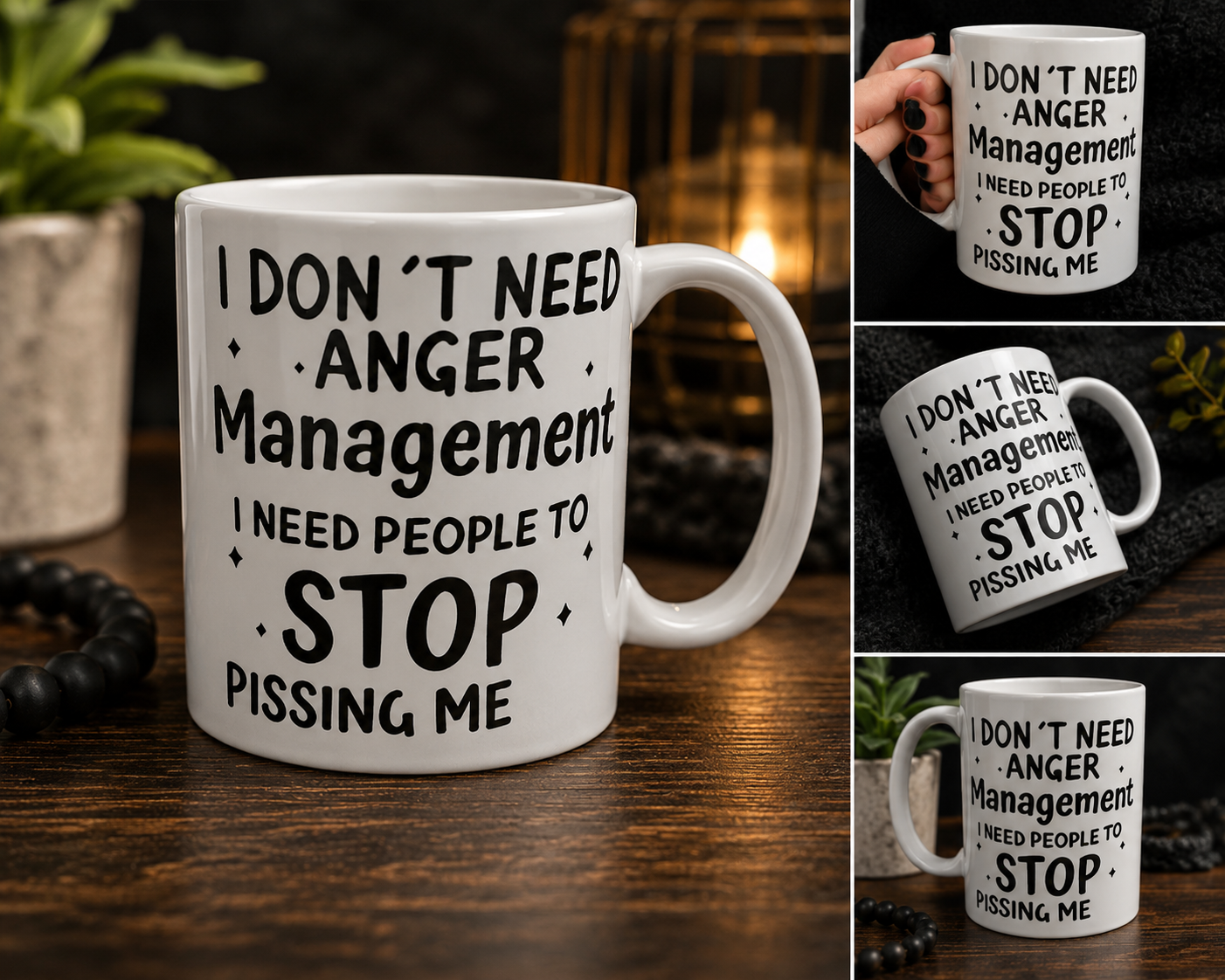 I Don't Need Anger Management" Funny Coffee Mug - Sarcastic Premium Ceramic Novelty Cup, Durable UV DTF Print Gag Gift for Coworkers & Friends