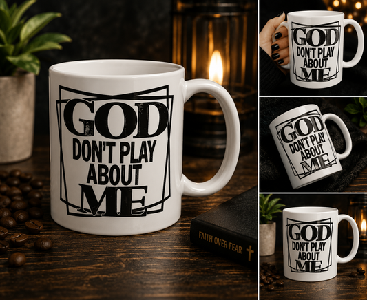 🙌 PROTECTED & FAVORED.
Let them know who stands behind you. The "God Don’t Play About Me" Ceramic Mug is a bold, confident statement for your morning routine. Whether you're sipping your morning coffee before dominating the day or sitting at your office.