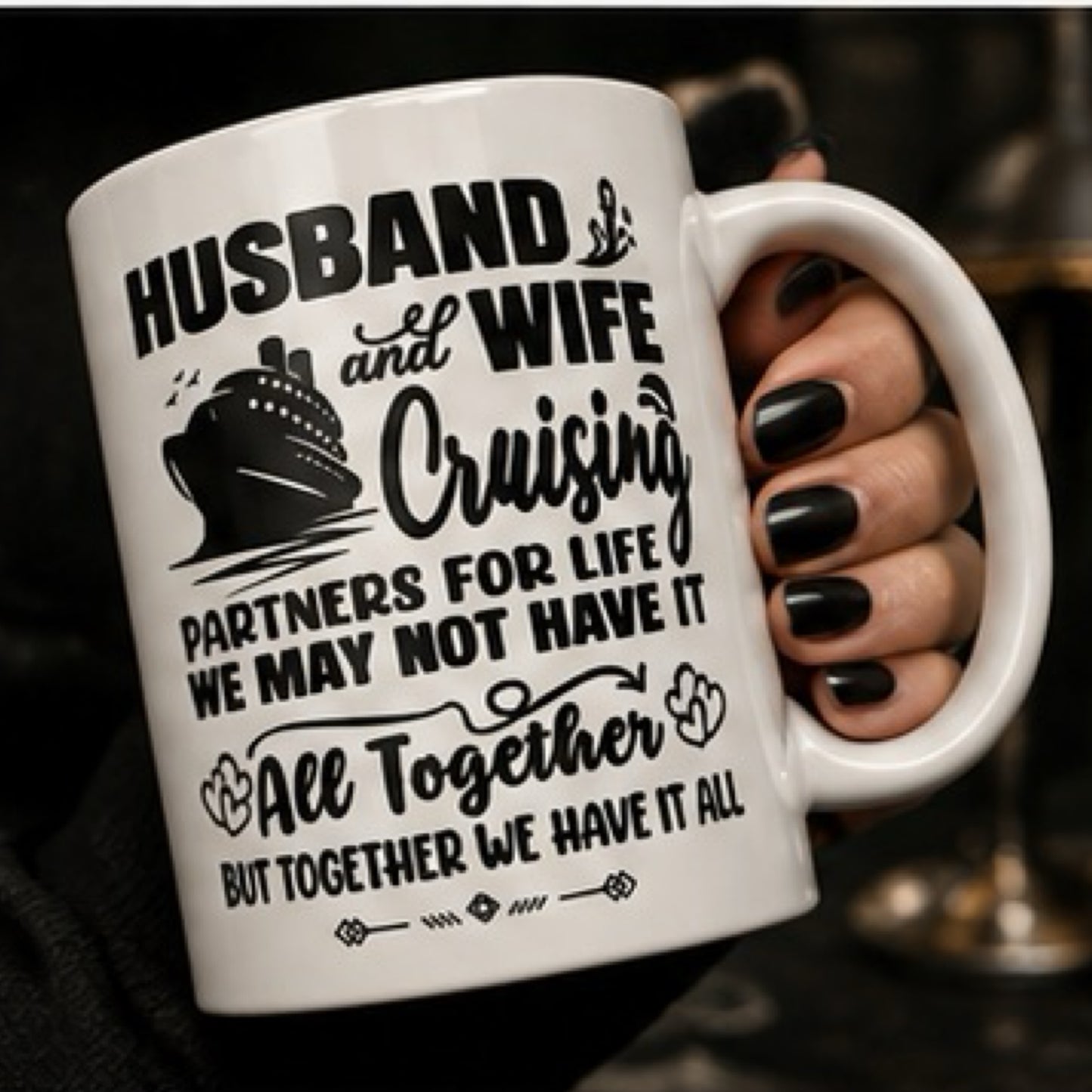 Husband And Wife Cruising Partners For Life" Funny Coffee Mug - Sarcastic Premium Ceramic Novelty Cup, Fade-Proof Vacation Gift for Couples & Cruise Lovers