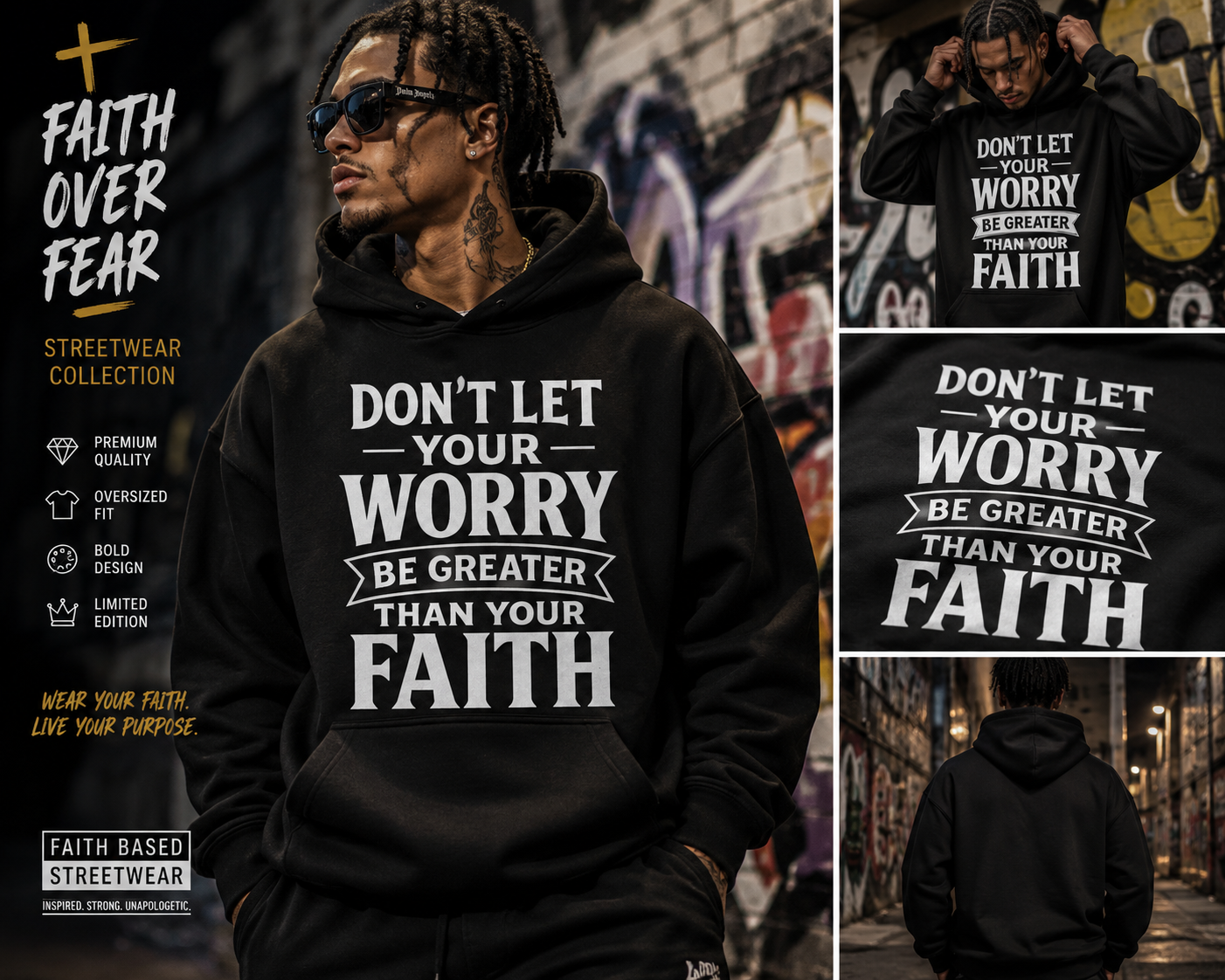 Faith Over Fear" Oversized Streetwear Hoodie