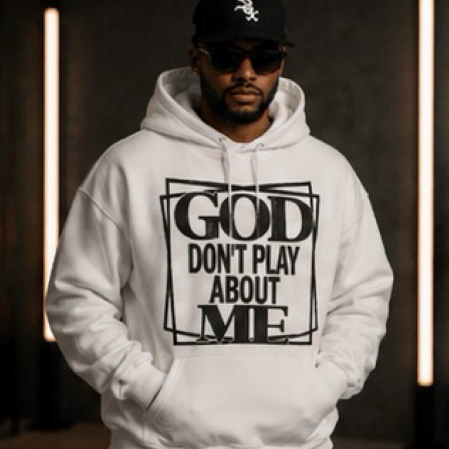 God Don't Play About Me" Graphic Hoodie - Premium Heavyweight White Streetwear Hooded Sweatshirt, Inspirational Urban Christian Apparel