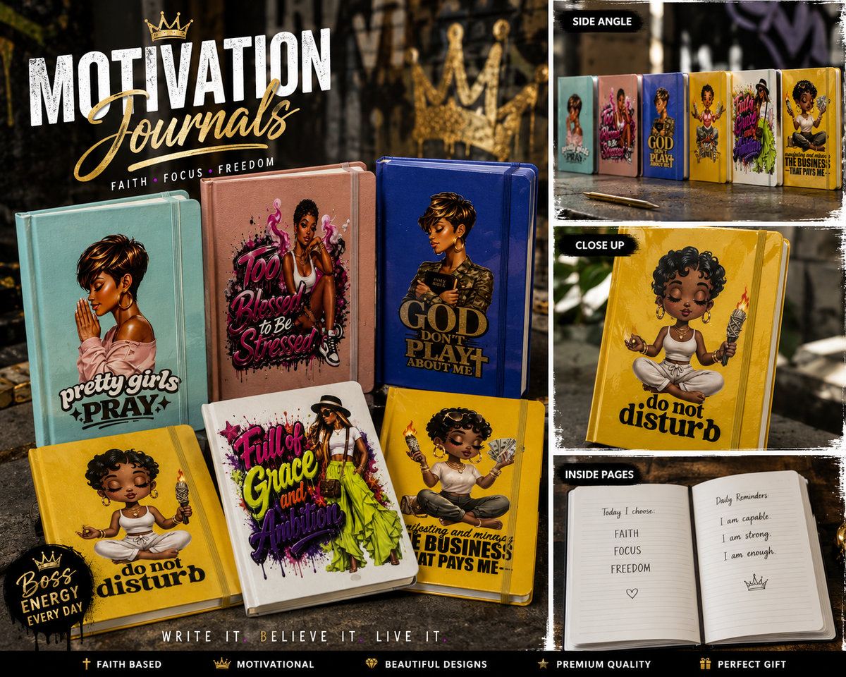Boss Energy Motivation Journal UV DTF Wrap – Pretty Girls Pray, Do Not Disturb, Minding My Business Direct to Film Transfer for Notebooks