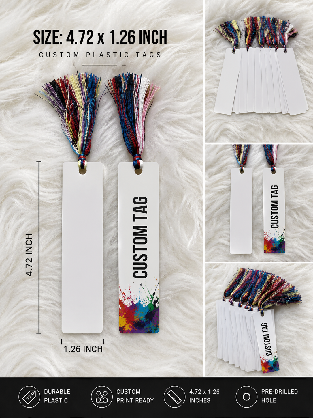 Blank Plastic Bookmarks with Tassels (5.9 x 1.5 Inch) • Custom Print-Ready DIY Craft Tags for Reading, Journaling, and Gifts