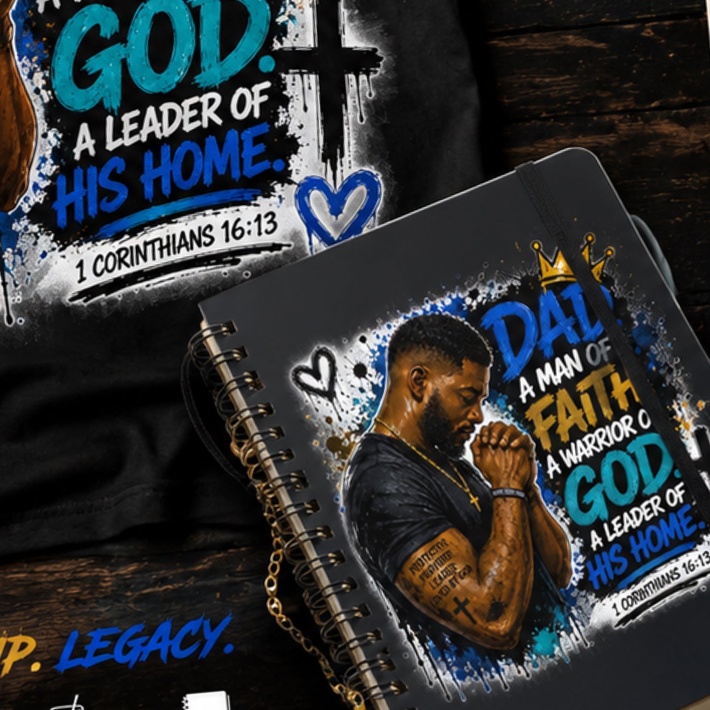 Man of Faith" Christian Dad Collection – T-Shirts, Tumblers, Mugs, and Journals