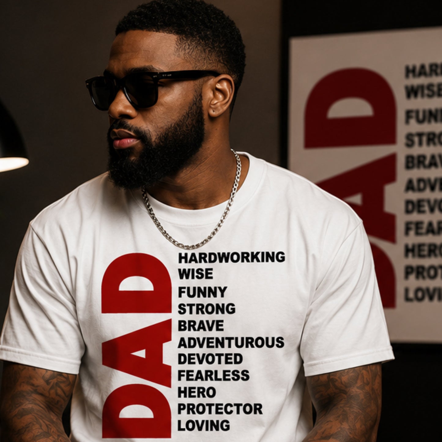 Custom Dad Acronym T-Shirt and Drinkware Gift Set | Personalized Father’s Day Gift | Hardworking Brave Hero Dad Mug, Tumbler, & Journal | Birthday Gifts for Dad