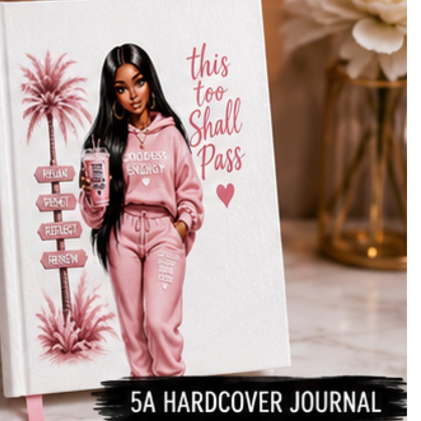 This Too Shall Pass" Collection - Goddess Energy Hardcover Journal, 20 oz Tumbler, Ceramic Mug, and Premium Tee.