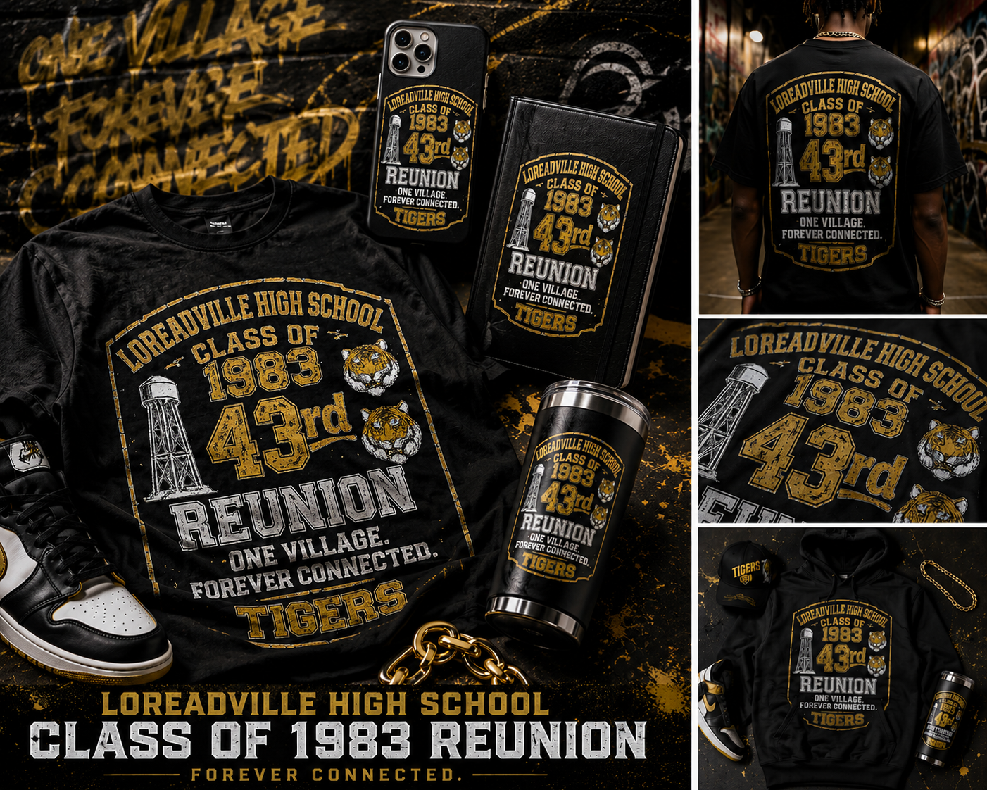 Loreauville High School Class of 1983 43rd Reunion gear! T-shirts, iPhone 17 Pro Max cases, A5 journals, glass cups, and 20oz powder-coated tumblers.