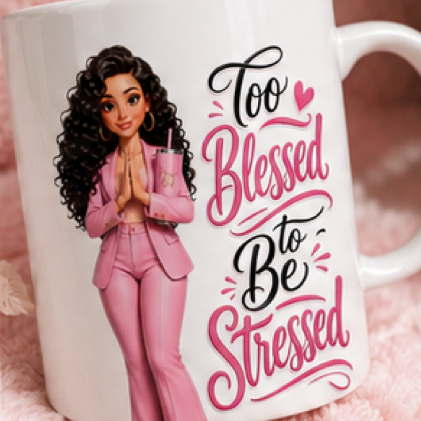Too Blessed To Be Stressed Custom Product | White Christian Boss Babe Graphic | Skinny Tumbler, Ceramic Mug, Glass Tumbler, A5 Journal, T-Shirt | Faith Gift Set
