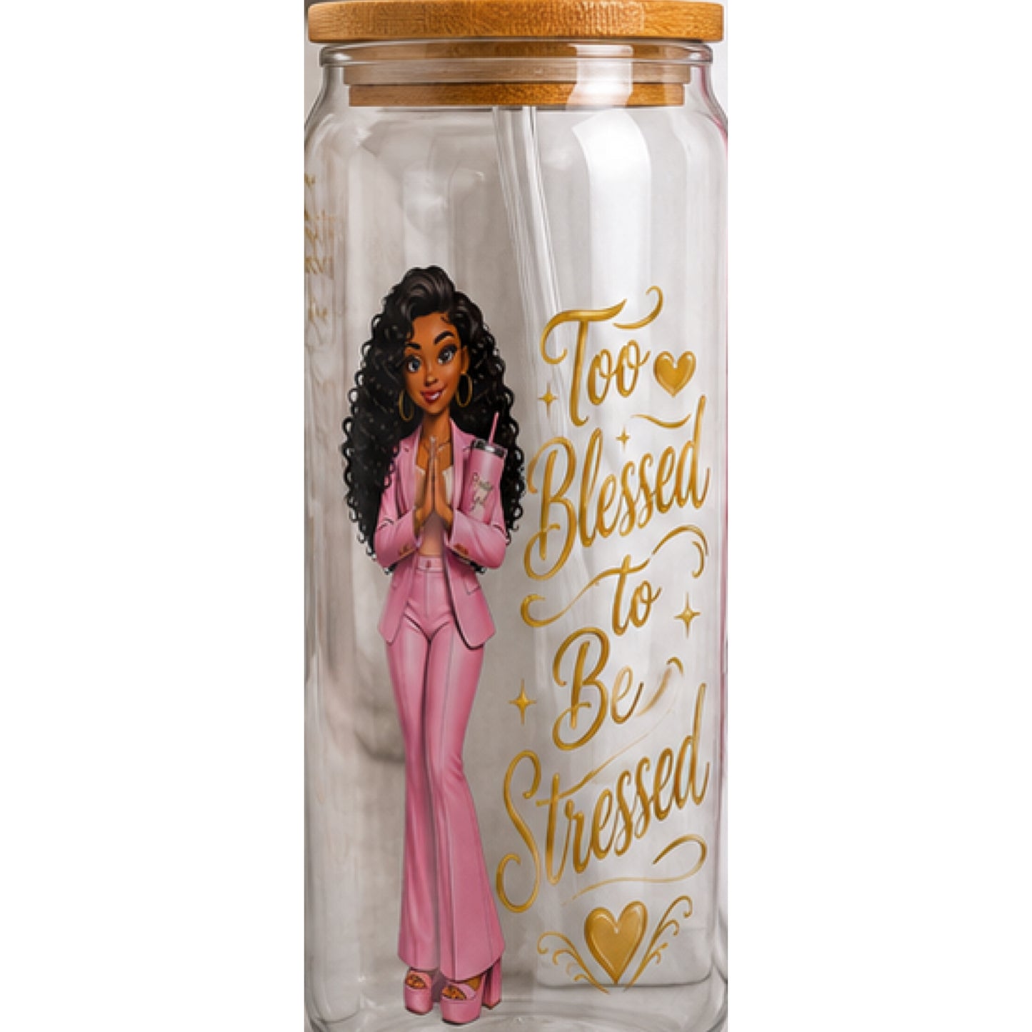 Too Blessed To Be Stressed Custom Product | Black Christian Boss Babe Graphic | Skinny Tumbler, Ceramic Mug, Glass Tumbler, A5 Journal, T-Shirt | Faith Gift Set