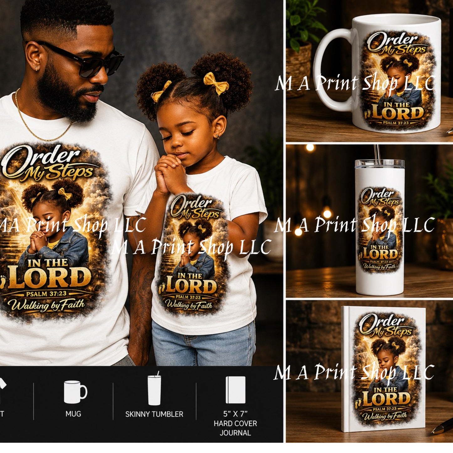 Order My Steps In The Lord PNG | Black Girl Praying Sublimation File
