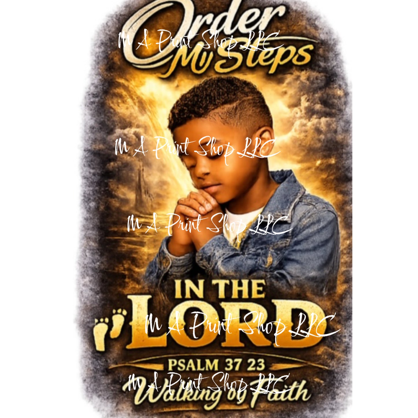Order My Steps In The Lord PNG | Black Boy Praying Sublimation File