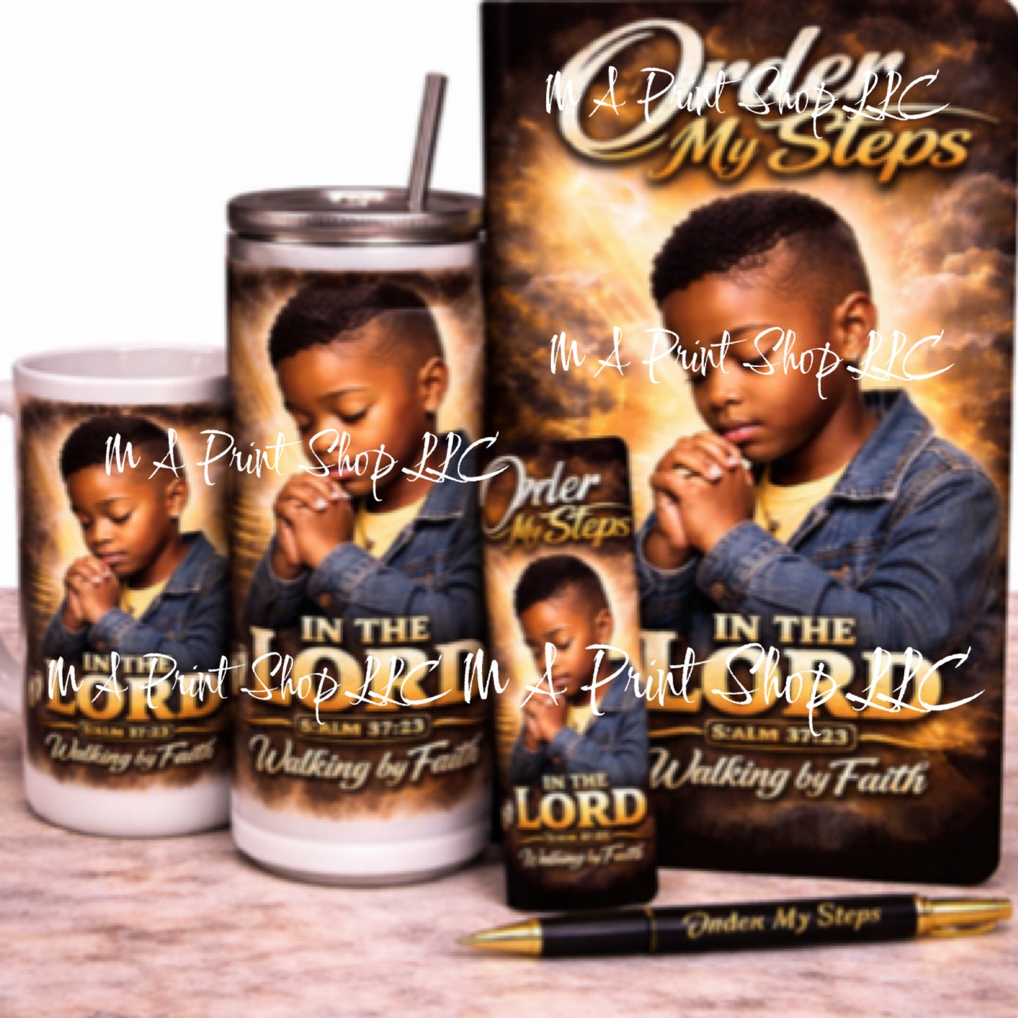 Order My Steps In The Lord PNG | Black Boy Praying Sublimation File