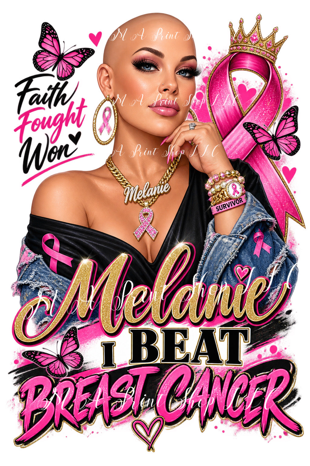 Custom I Beat Breast Cancer PNG -